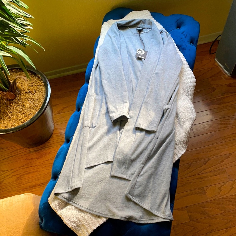 Bobeau Long Light-Weigh Fleece Cardigan-XS